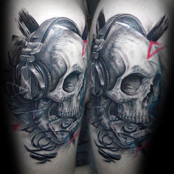 3d Skull Headphones Mens Tattoo Designs