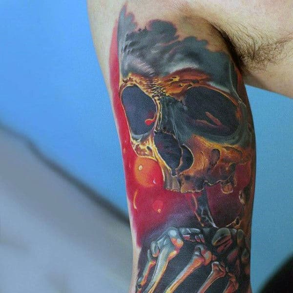 3d Skull Mens Colorful Half Sleeve Tattoos