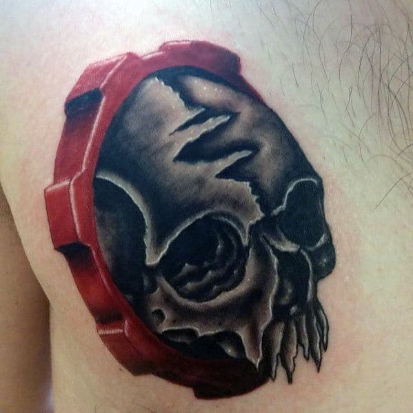 3d Skull Old School Guys Gears Of War Upper Chest Tattoo