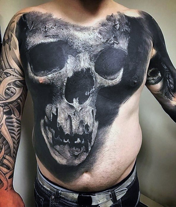 3d Skull Unique Chest Tattoo Design Ideas For Males