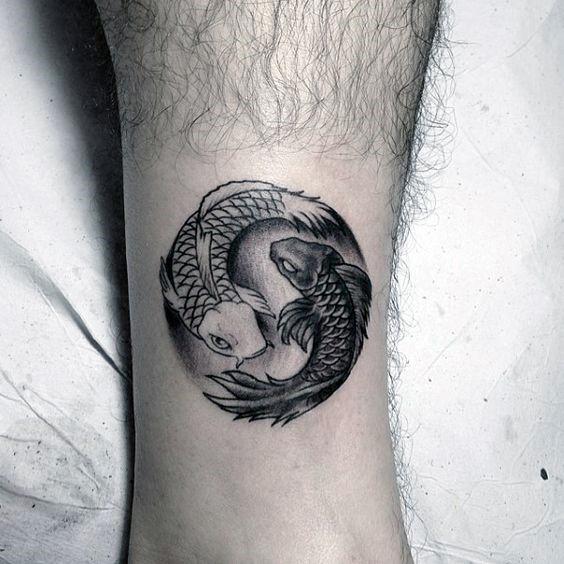 3d Small Leg Yin Yang Koi Fish Tattoos For Males