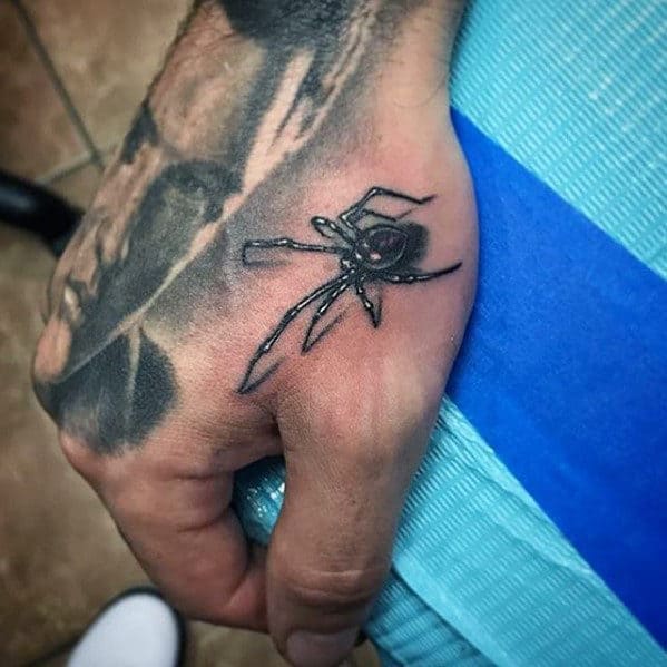 3d Small Spider Mens Hand Tattoos