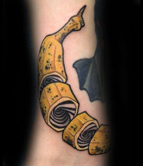 3d Spiral Mens Tattoo With Banana Design