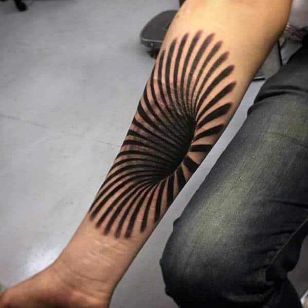 3d Spiral Optical Illusion Mens Black Hole Inner Forearm Tattoo