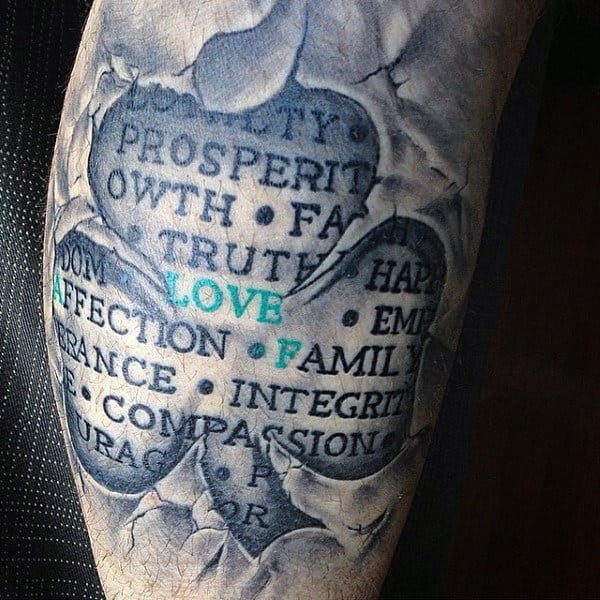 3d Stone Shamrock Tattoos Designs For Guys Quarter Sleeve Ideas