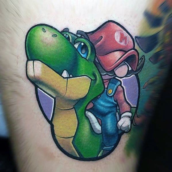 3d Thigh Creative Yoshi With Mario Tattoos For Men