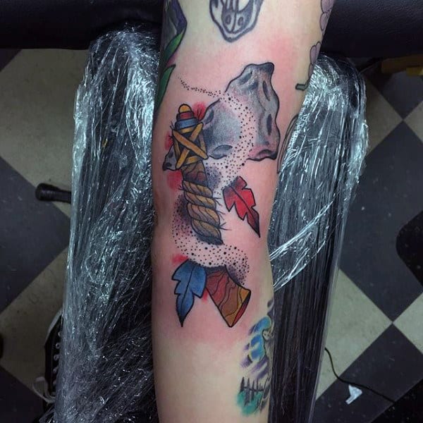 3d Tomahawk Mens Tattoo Design Ideas