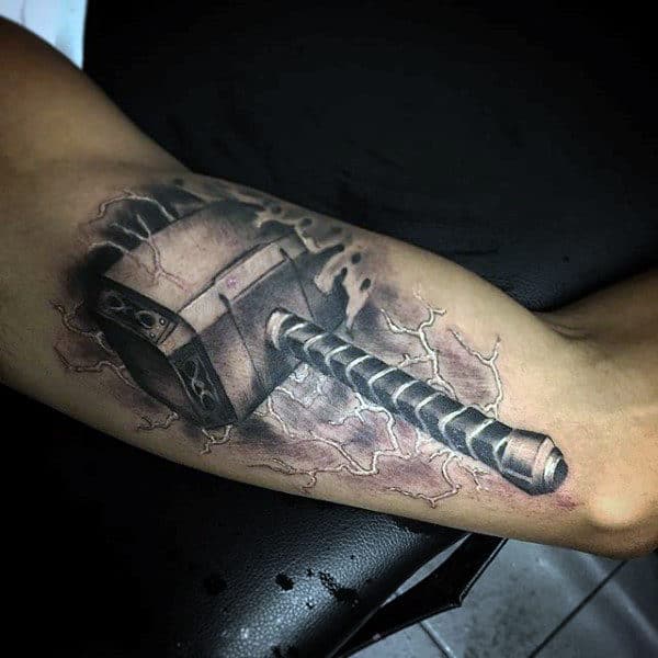 3d Torn Skin Thor Hammer Tattoo On Man