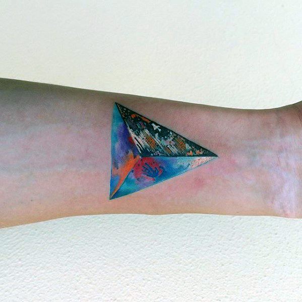 3d Triangle Colorful Mens Artistic Inner Forearm Small Tattoo