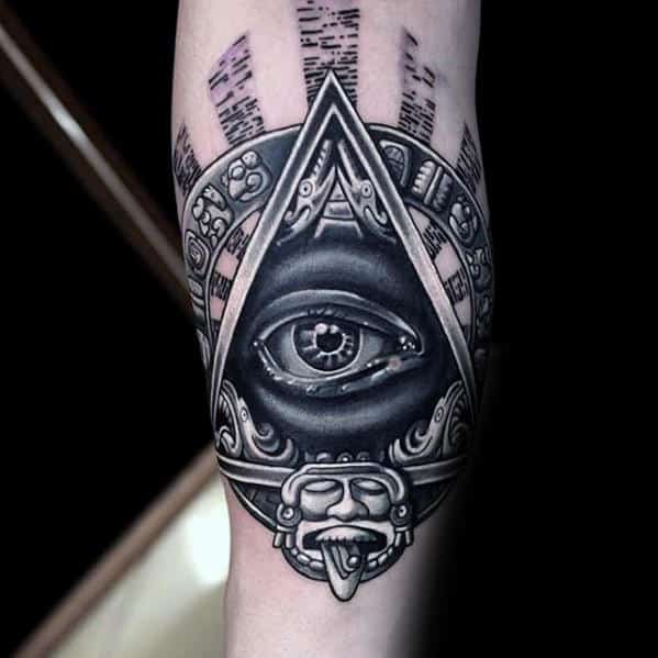 3d Tribal Eye Of Providence Mens Forearm Tattoo