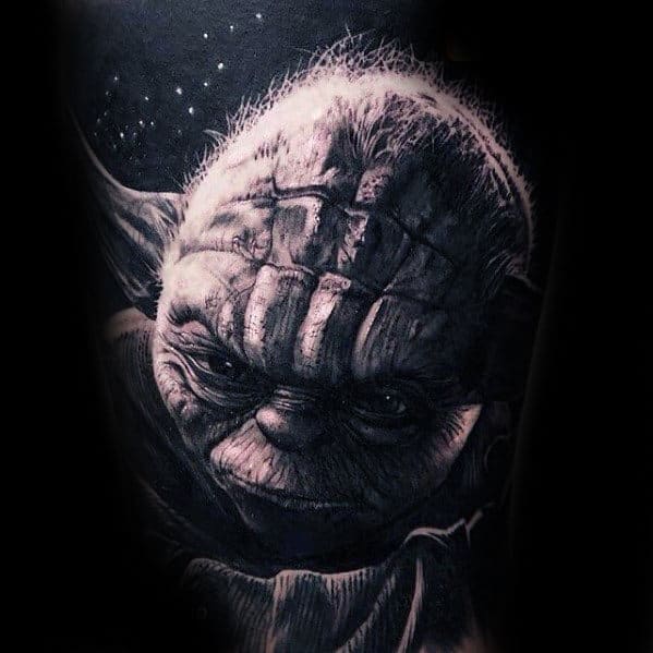 3d Ultra Realistc Sleeve Tattoo Of Yoda For Guys