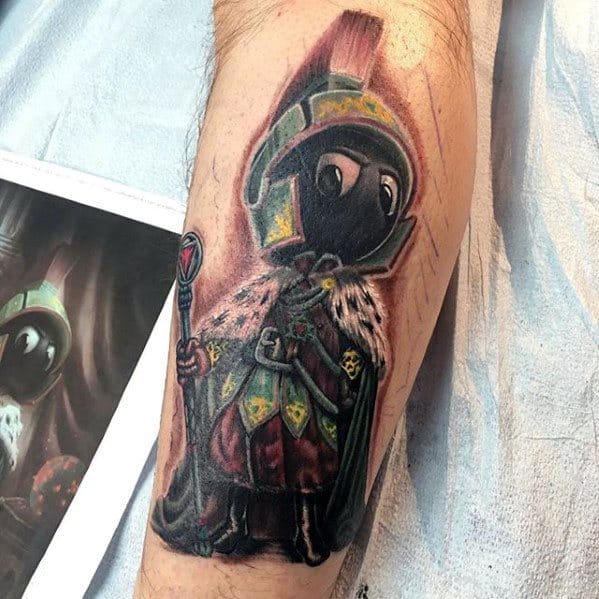 3d Unique Mens Marvin The Martian Back Of Leg Tattoos