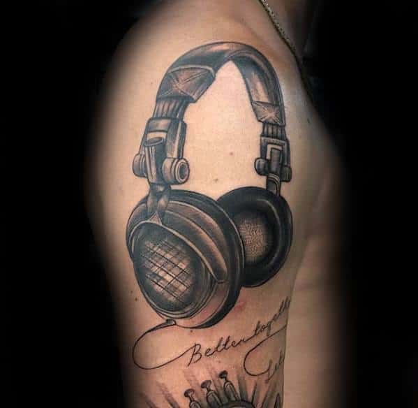 3d Upper Arm Male Headphones Tattoo Designs