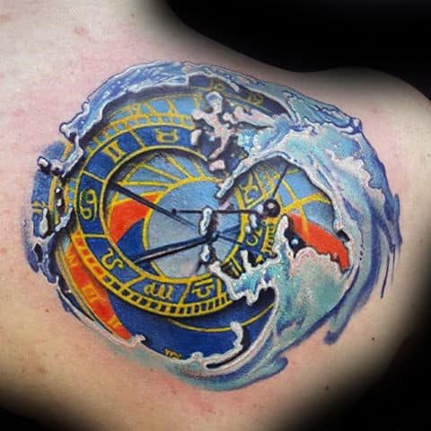 3d Water Geometric Guys Aquarius Shoulder Tattoo