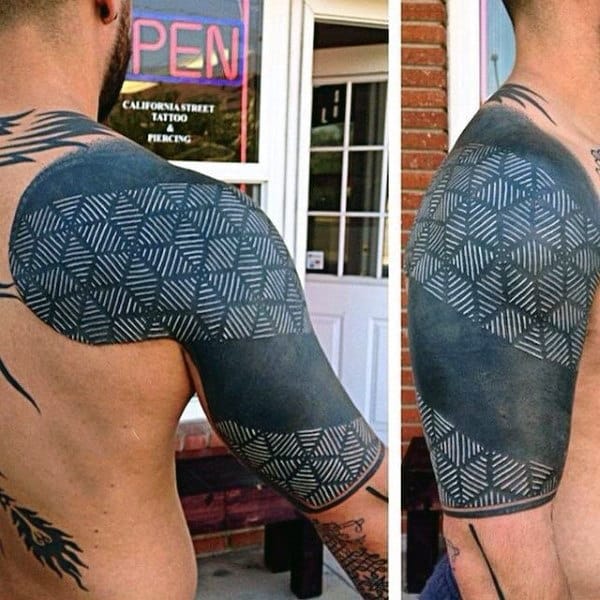 3d White Ink Half Sleeve Mens Tattoo Design Ideas