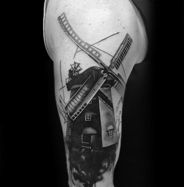 3d Windmill Male Arm Tattoo Ideas