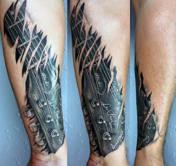 3D Wrist Tattoos Of Guitar For Guys