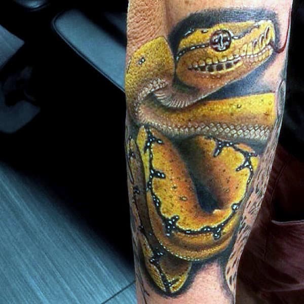3d Yellow Snake Animal Mens Forearm Tattoos