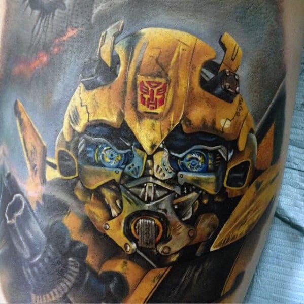 3d Yellow Transformers Mens Arm Tattoos