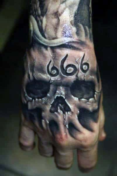 666 Mens Skull Hand Tattoo Designs