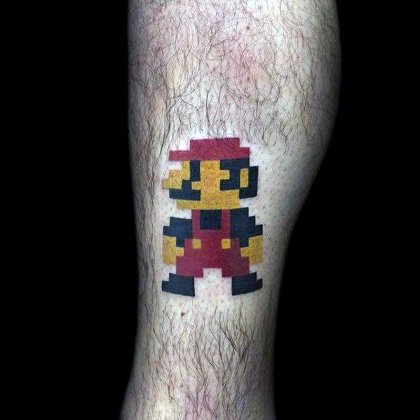 8 Bit Cool Guys Super Mario Tattoo Designs On Side Of Leg