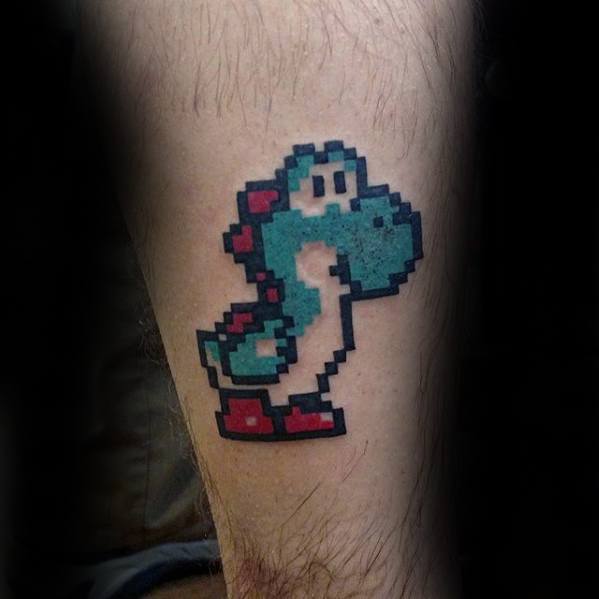 8 Bit Yoshi Mens Video Game Leg Tattoo