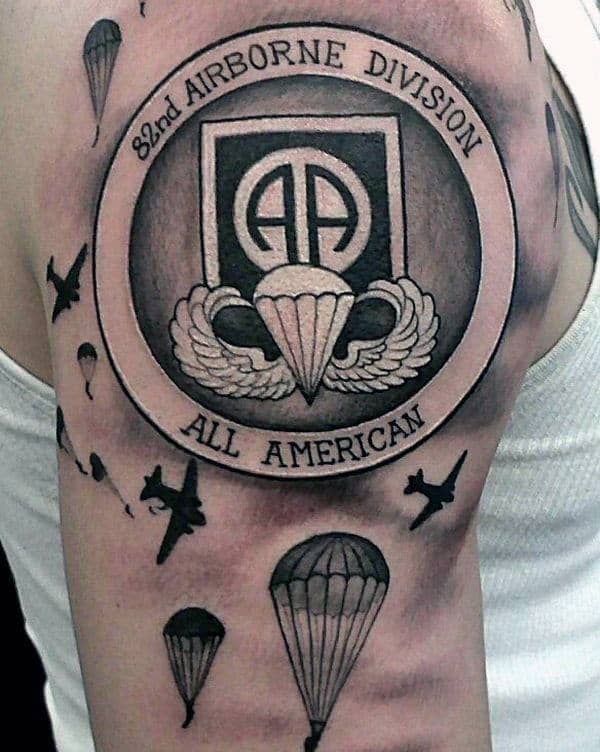 82nd Airbone Division All American Mens Army Parachute Upper Arm Tattoo