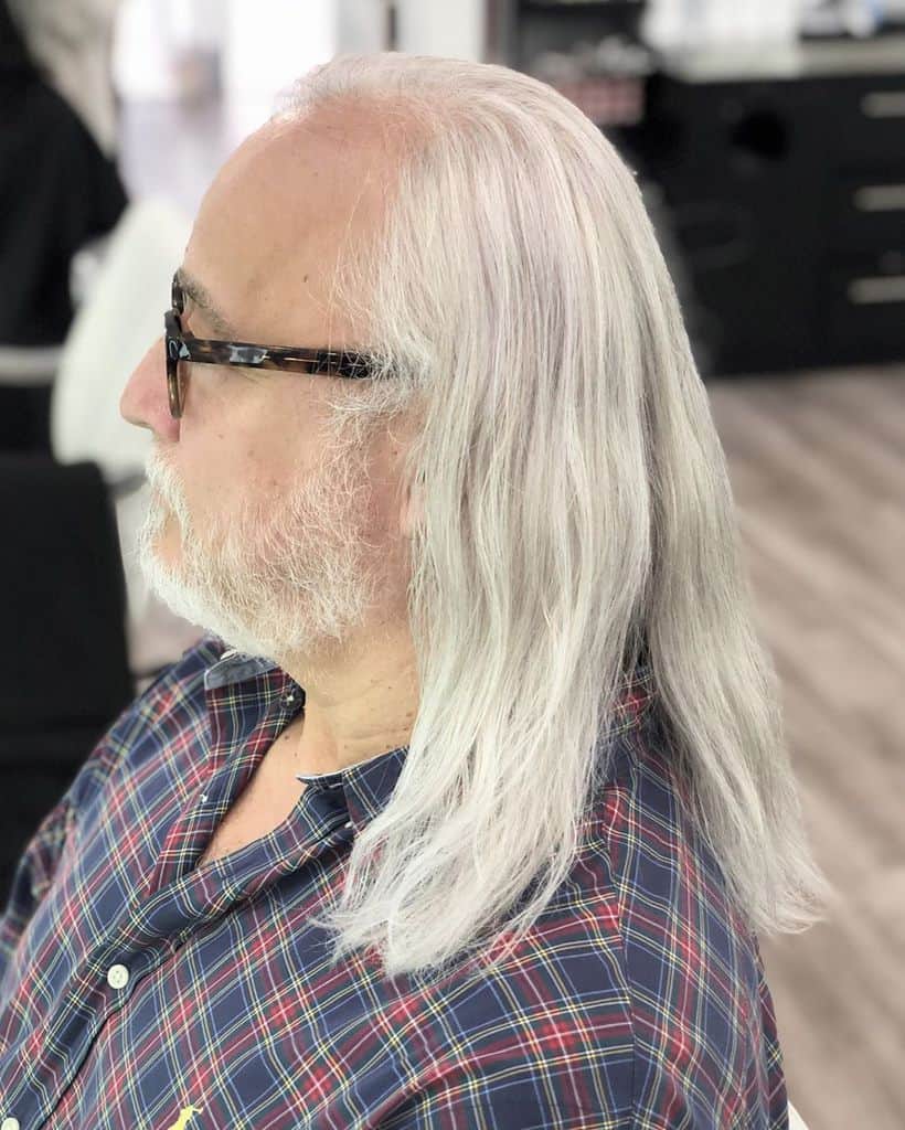 An Extremely Grey Long Hair With Natural Texture