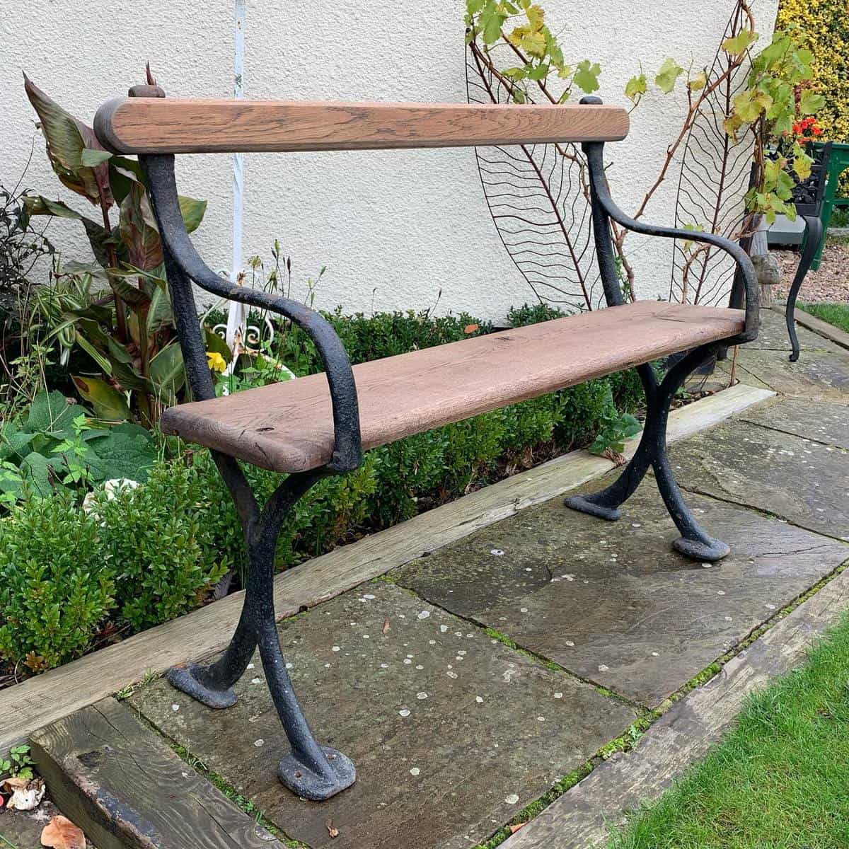 antique garden bench wood plank metal