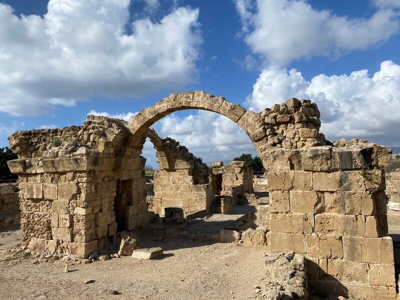 Archaeological Site of Nea Paphos, historical landmark with ancient roman stone ruins is a famous cyprian monument sight and old traditional UNESCO tourist attraction in scenic Paphos, Cyprus, Europe