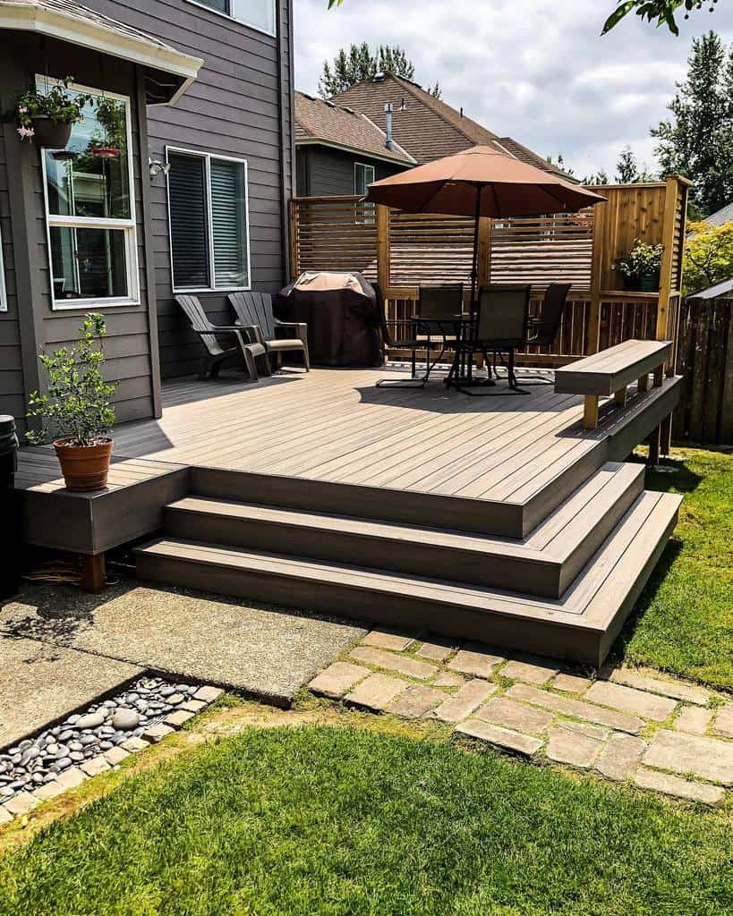 tiered backyard wood deck wood furniture