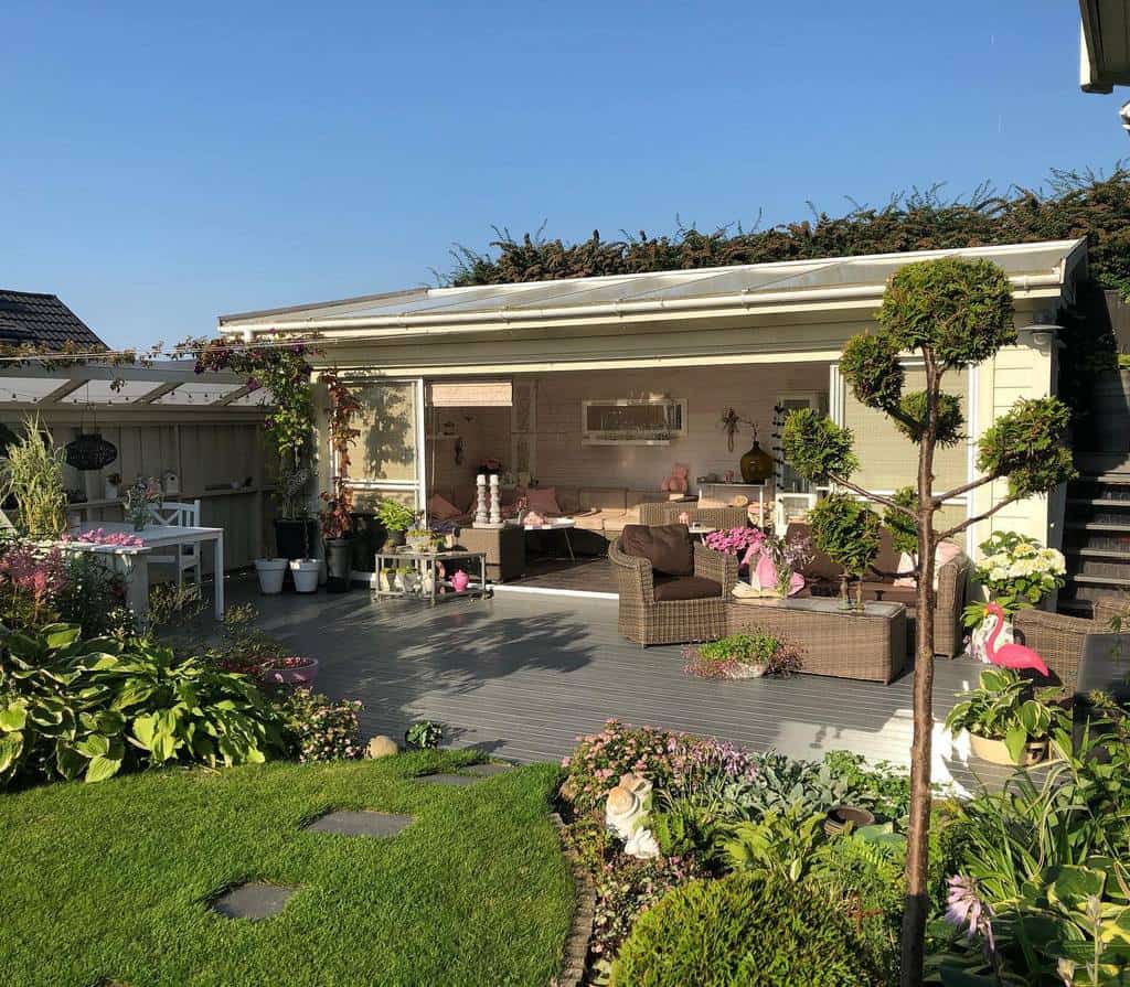 large wood deck patio garden 