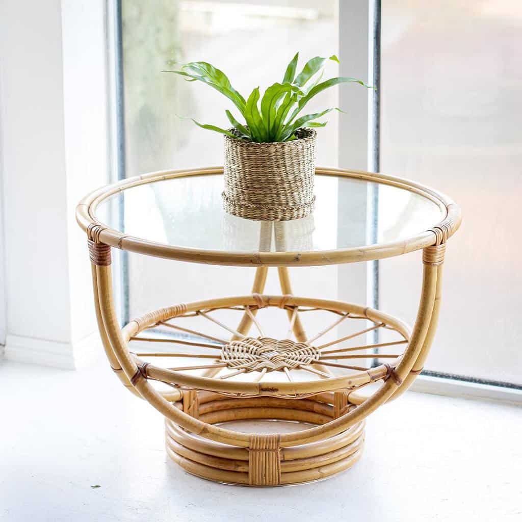 bamboo table with glass top