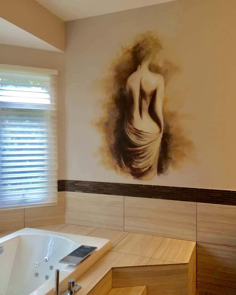 lady wearing a town bathroom wall mural