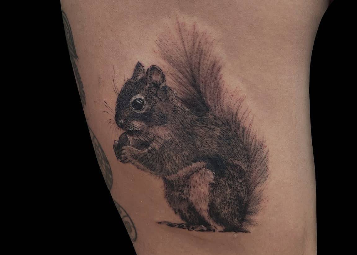 Black and Gray Squirrel Tattoo