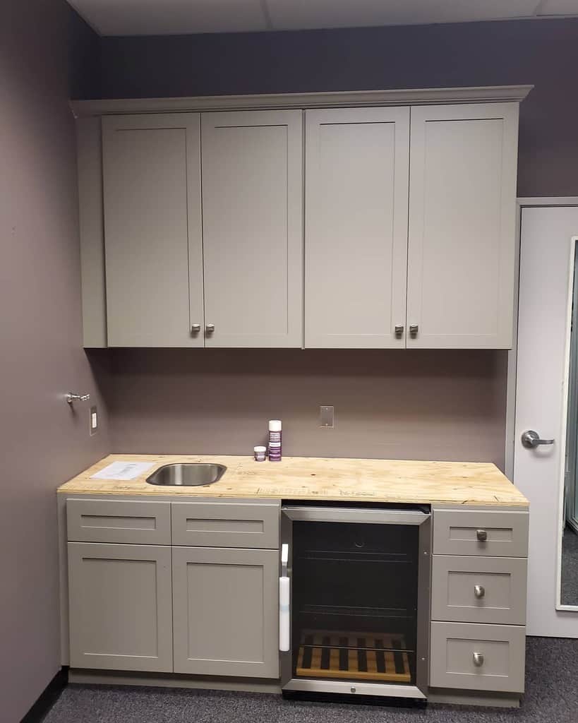 simple white cabinet kitchen wood countertop