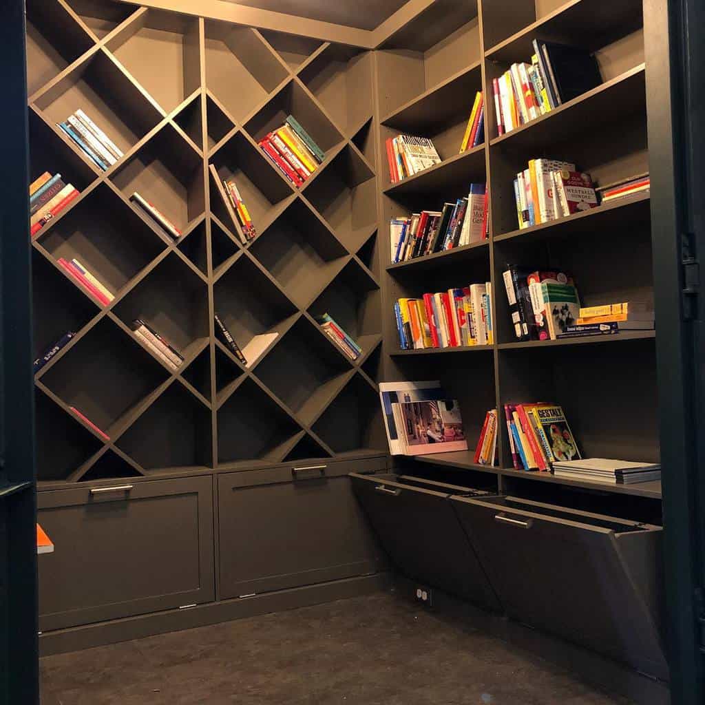 unique bookshelf with drawers