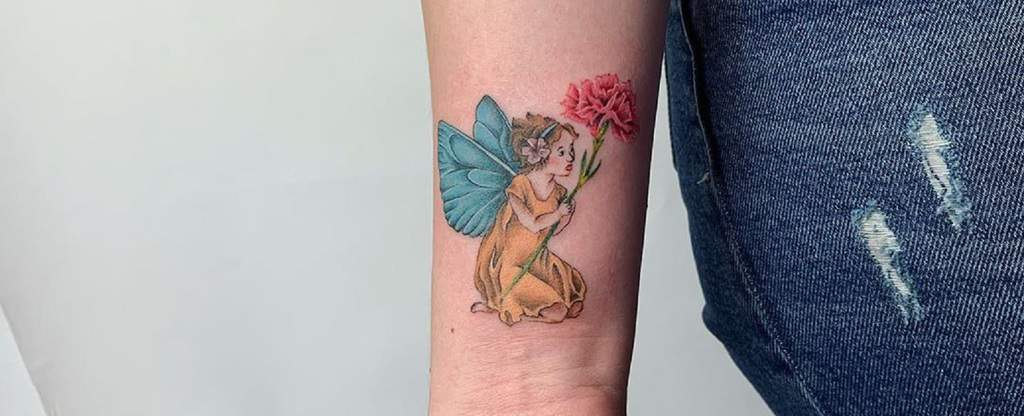 Carnation Angled Fairy Tattoo