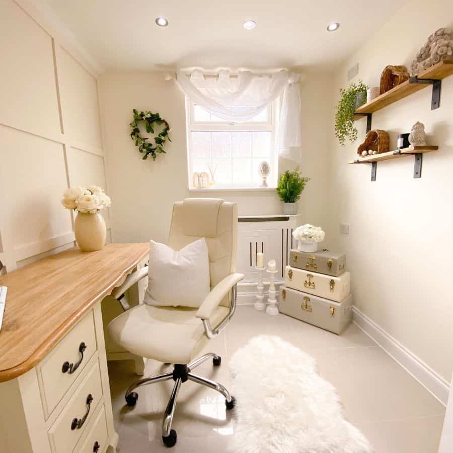 cream colored home office setup