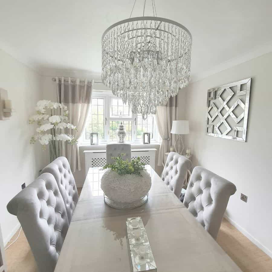 luxury farmhouse dining room table and chairs large glass chandelier