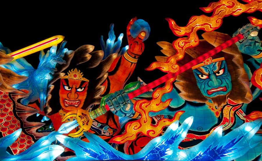 Colorful Fighting Images Japanese Festival At Night