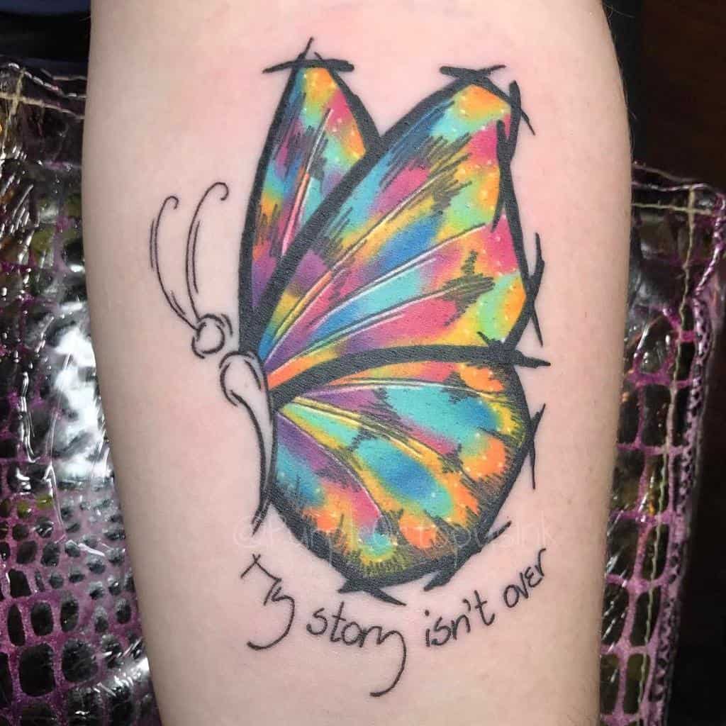 Coloured Semicolon Butterfly Tattoo