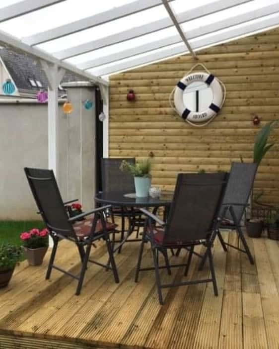 small wood deck patio with pergola 