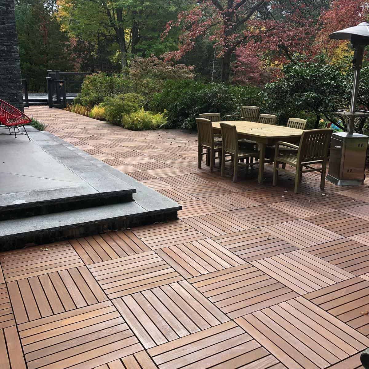 large paved wood patio wood outdoor furniture 