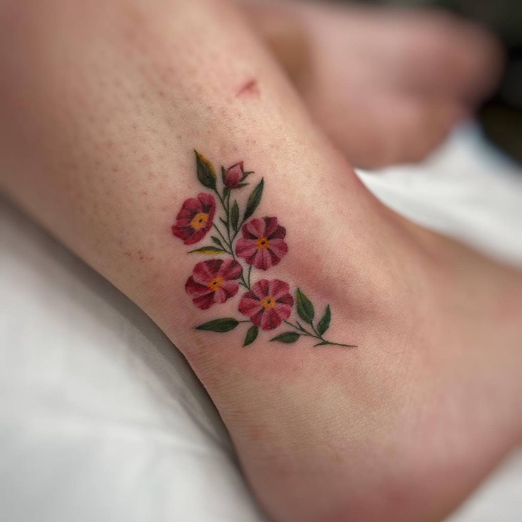 Delicate Flower Ankle Tattoos sarajanetattoo