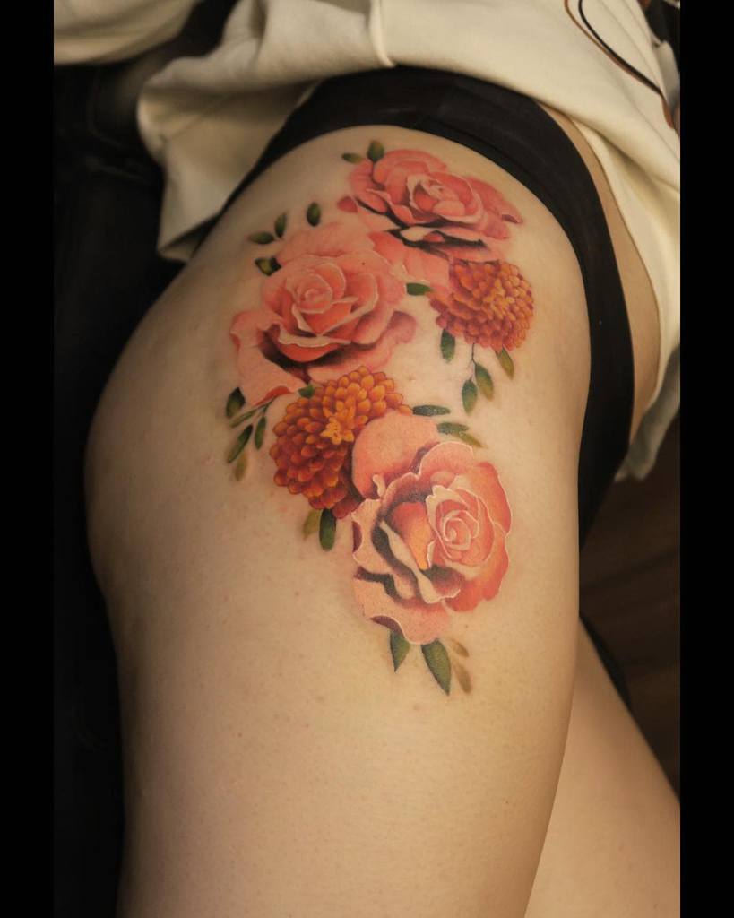 Delicate Flower Hip Tattoos jonpall_art
