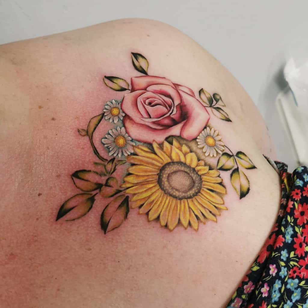 Delicate Flower Shoulder Tattoos beccehtattoo