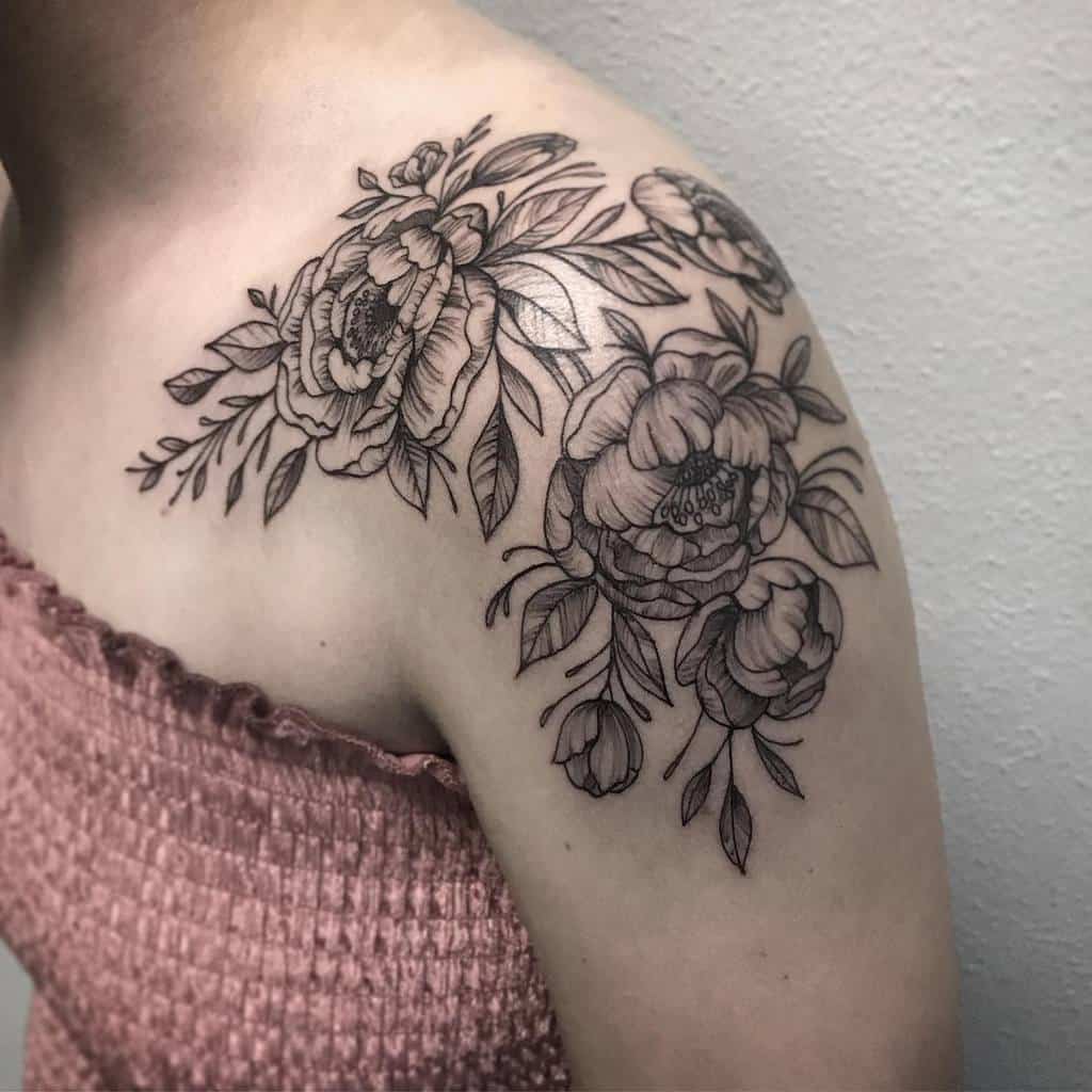 Delicate Flower Shoulder Tattoos melissa_daye