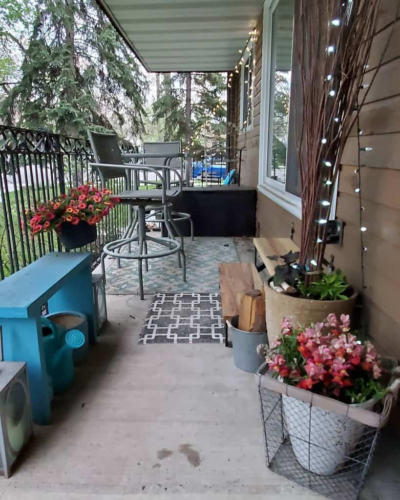 small cluttered front porch patio 