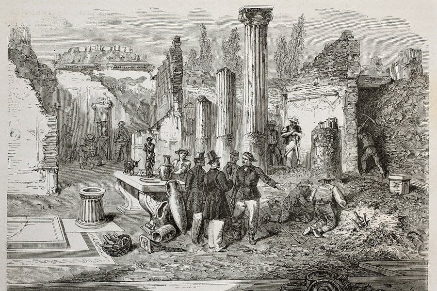 Director Giuseppe Fiorelli supervising Pompei excavation
